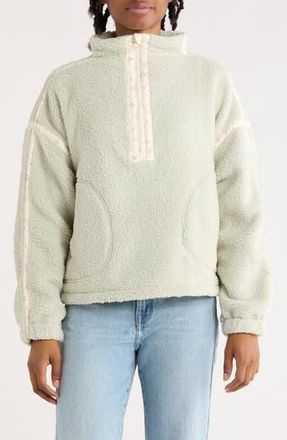 Thread & Supply Corduroy Trim Faux Shearling Half Zip Pullover in Muted Sage Ivory at Nordstrom Rack, Size X-Small