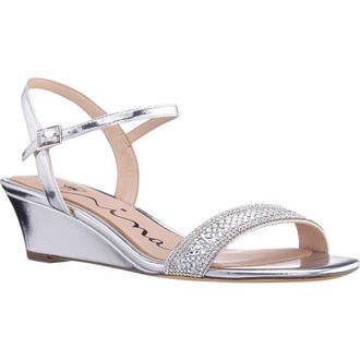 Nina Vonda Ankle Strap Wedge Sandal in Silver at Nordstrom, Size 5.5