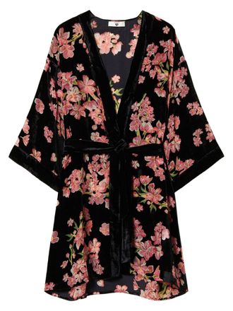 Twin-Set floral-print velvet dressing gown - Black