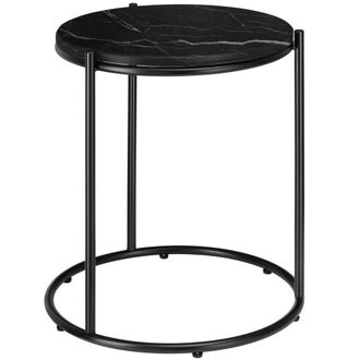 TecTake Mesa auxiliar de m&aacute;rmol y acero, 43x43x50,5 cm, negro/negro