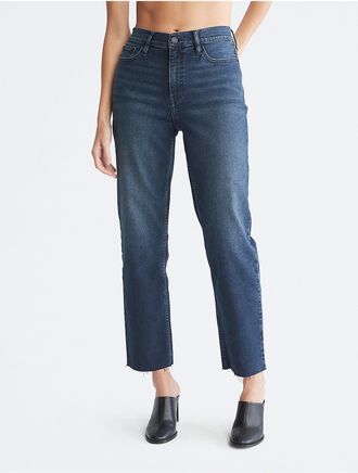 Calvin Klein Womens Straight Fit High Rise Ankle Jeans - Blue - 32