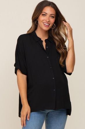 Pinkblush Button Up Dolman Short Sleeve Top in Black at Nordstrom, Size Medium