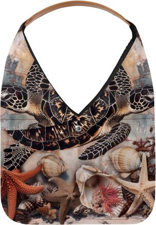 Generic Vintage Map Sea Turtle Starfish Reusable Lightweight Grocery Bags - Foldable Into Compact Pouch, Washable & Sturdy, Multipurpose for Shopping and Trav