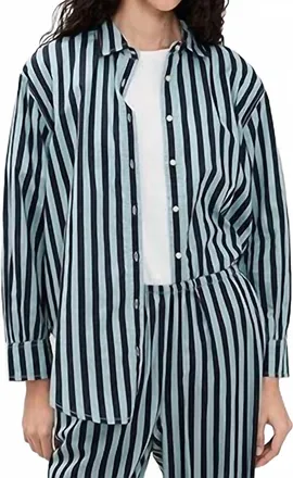 The Great. Daily Button Up Shirt In Blue Club Stripe