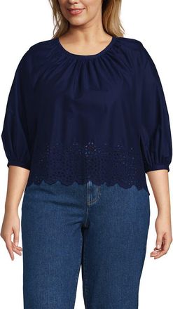 Lands End Plus Size Gathered Eyelet Top in Deep Sea Navy at Nordstrom, Size 3X