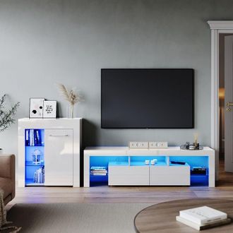 Elegant Lighting Elegant - High Gloss 1600mm tv Stand Cabinet Sideboard Display Cabinet with rgb led Lights Storage Unit White Living Room Set 4