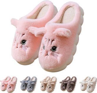 Generic Womens Fluffy Animal Slippers Cat Slippers Realistic 3D Furry Kitten Ear Slipper Novelty Cartoon Slipper Warm Winter Sliders Winter House Shoes Fluffy