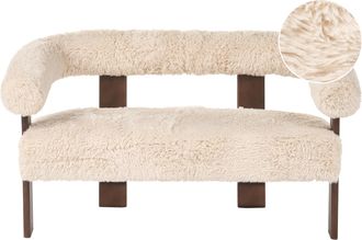 Beliani Sof&aacute; 2 Plazas Retro Sal&oacute;n Tapizado De Pelo Sint&eacute;tico Patas De Madera Blanco Crema Y Marr&oacute;n Oscuro Ilbro