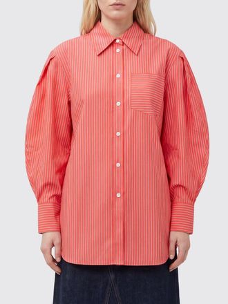Ganni Camicia a righe in cotone con maniche a palloncino