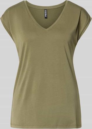 Pieces Relaxed Fit T-Shirt aus Modal-Mix Modell KAMALA in Khaki, Gr&ouml;&szlig;e XL