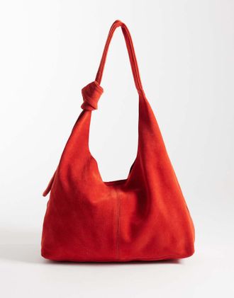 Accessorize Borsa da spalla in camoscio con nodo arancione