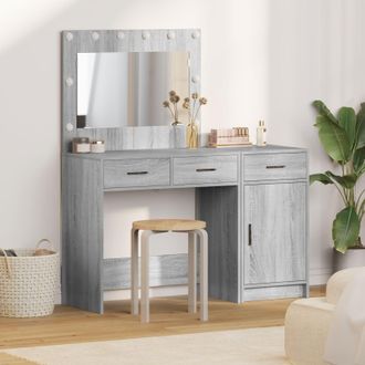 Berkfield Home 2-Piece Dressing Table Set with LED - Grey Sonoma Engineered Wood