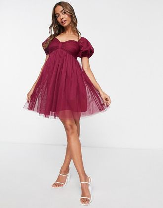 Anaya with Love With Love - Vestito corto con maniche a sbuffo rosso prugna - RED
