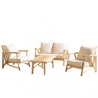 Macabane Set de 1 sof&aacute; 2 de 2 plazas, 2 sillones y 1 mesa de centro de teca