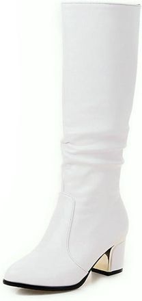 Generic Womens Leather Over The Knee Boots Block Heel Pointed Toe Holiday Season Winter Fashion Gift Idea Celebration,White,4.5 UK