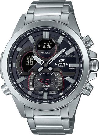 Casio Mens CASIO edifice Series 2022 Luminous Stainless Steel Silver Strap Black Dial 100m Waterproof Watch Analog Mens ECB-30D-1A
