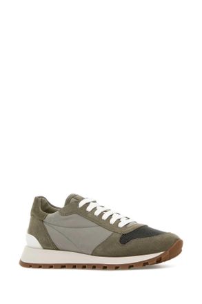 Brunello Cucinelli Womens Dove Grey Suede And Fabric Sneakers C7550