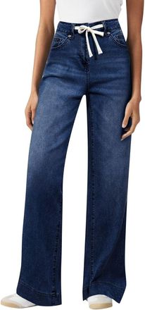 Generic Wide Leg Jeans for Women UK Drawstring Elastic Waist Trousers for Women with Pockets Stretch Loose Ladies Jeans Lightweight High Waist Baggy Trousers 