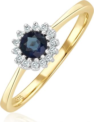 The Diamond Store Sapphire 3 x 3mm And Diamond 9K Gold Ring