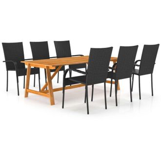 vidaXL Juego De Comedor Para Jard&iacute;n 7 Piezas Negro Vidaxl