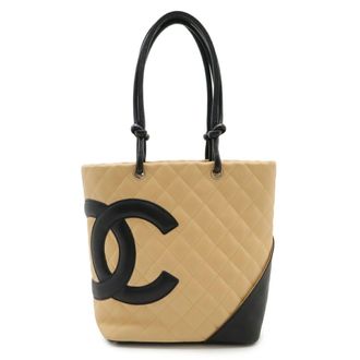Chanel Ligne Cambon Beige Black Shoulder Bag Tote Bag (Pre-Owned)