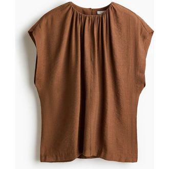 H&M Oversized Gathered Blouse in Brown at Nordstrom, Size Xx-Large