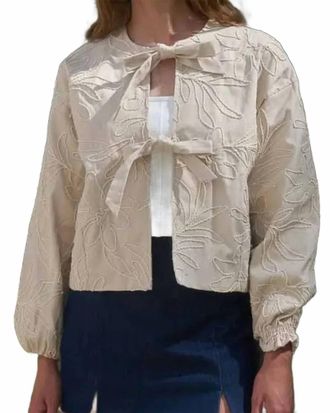Moon River Tied Front Embroidered Floral Jacket In Beige