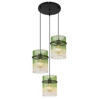 Netlighting Gorley Cluster Pendant Matt Black Green Glass Shade 3x E27