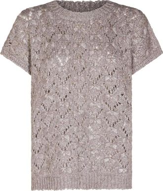 Fabiana Filippi Wolmix Top - Dames - Ronde hals truien - Grijs - 2XS - Wol - Truien & Vesten