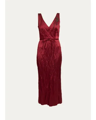 Erdem Embellished Textured Satin Sleeveless Midi Dress