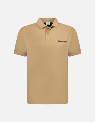 Burberry Mens Burberry Hartford Embroidery Logo Check Polo Camel Beige - Cream - Size: 40