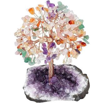 OEM &Aacute;rbol De La Vida 7 Chakras Cristales Naturales Adorno De &Aacute;rbol Feng Shui Con Base De Piedra De Amatista Adorno De Mesa Reiki Decoraci&oacute;n De Meditaci&oacute;n 