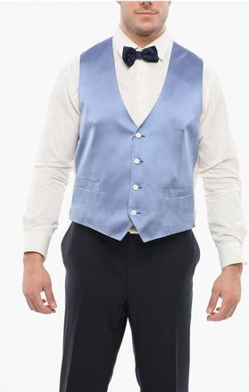 Corneliani 4 Buttons Silk Vest With Jetted Pockets size 54