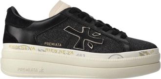 Premiata Zwarte leren en stoffen sneakers - Dames - Sneakers - Zwart - 35 EU - Leer - Schoenen