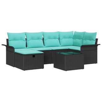 vidaXL Conjunto De Sof&aacute; De Jard&iacute;n Con Coj&iacute;n 7 Pcs Negro Y Turquesa Vidaxl