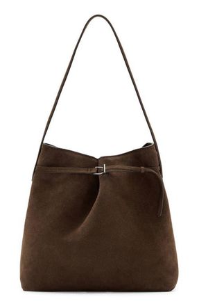 Mango Suede Buckle Bucket Bag in Brown at Nordstrom