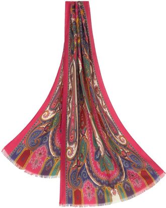 Etro paisley-print frayed-edge cashmere-blend scarf - women - Silk/Cashmere - One Size - Red
