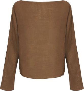 Cortana Poona- top van ramie henna- - Dames - Blouses - Bruin - S - Overhemden