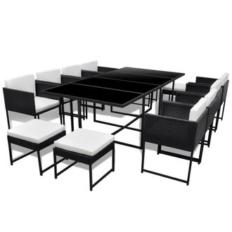vidaXL Set Comedor De Jard&iacute;n 13 Piezas Y Cojines Rat&aacute;n Sint&eacute;tico Negro Vidaxl