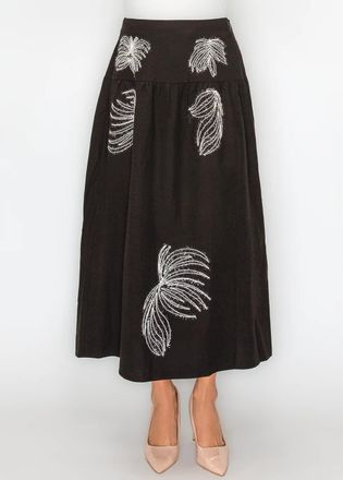 YAL New York Black Embroidered A-Line Skirt