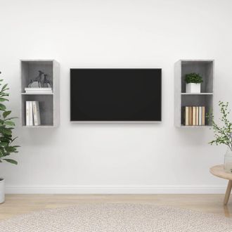 vidaXL Vidaxl - Muebles De Sal&oacute;n De Pared 2 Pzs Madera Ingenier&iacute;a Gris Hormig&oacute;n