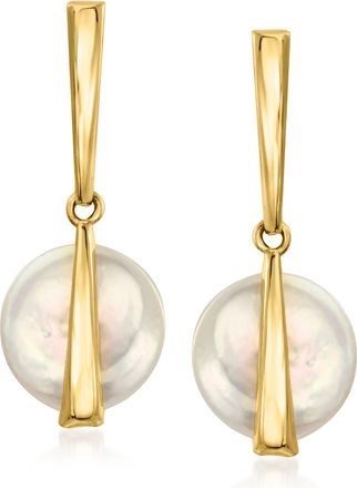 Ross-Simons 10mm Cultured Coin Pearl Drop Earrings in 10kt Yellow Gold