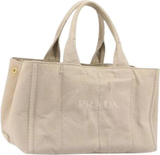 Prada Pre-owned Vintage Canvas Tote Bag - Dames - Vintage Shopper - Beige - ONE Size - Leer - Vintage