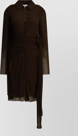 Ganni sheer long sleeve dress button waist tie