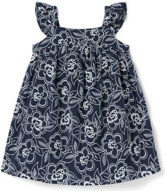 Janie and Jack Embroidered Floral Flutter Sleeve Dress in Blue at Nordstrom, Size 12-18M
