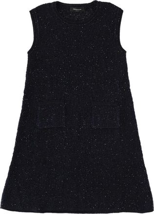 Fabiana Filippi Kleedjes, Dames, Blauw, S, Katoen, Micro Sequin Boucl&eacute; A-lijn Gebreide Jurk met Opgestikte Zakken
