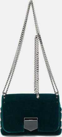 Jimmy Choo London Lockett City Green Velvet Shoulder Bag