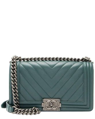 Chanel Green Caviar Leather Old Medium Boy Bag (Authentic Pre-Loved)