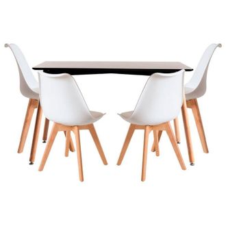 Regalos Miguel Regalos Miguel - Conjuntos De Mesa Y Sillas - Conjunto Mesa Tower Rectangular 120 X 80 Cm Negra Y Pack 4 Sillas Synk Basic - Blanco