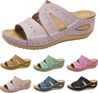 Generic Navy Blue Shoes For Women,Arch Support Wedge Flip Flops,Summer Comfortable Dressy Casual Beach Sandal Slippers Vintage Wide Width Boho Non-Slip Dress 